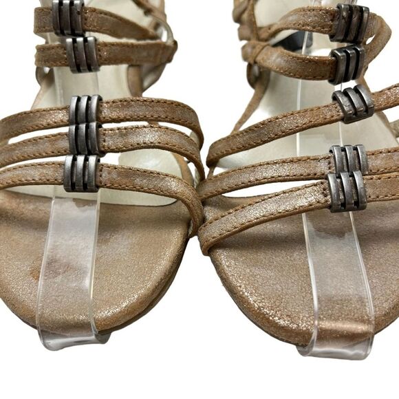 GERRY WEBER Genuine Leather Bronze Sandals Wedges Slingback Beige Shoes 37 / 6.5 - Picture 2 of 16